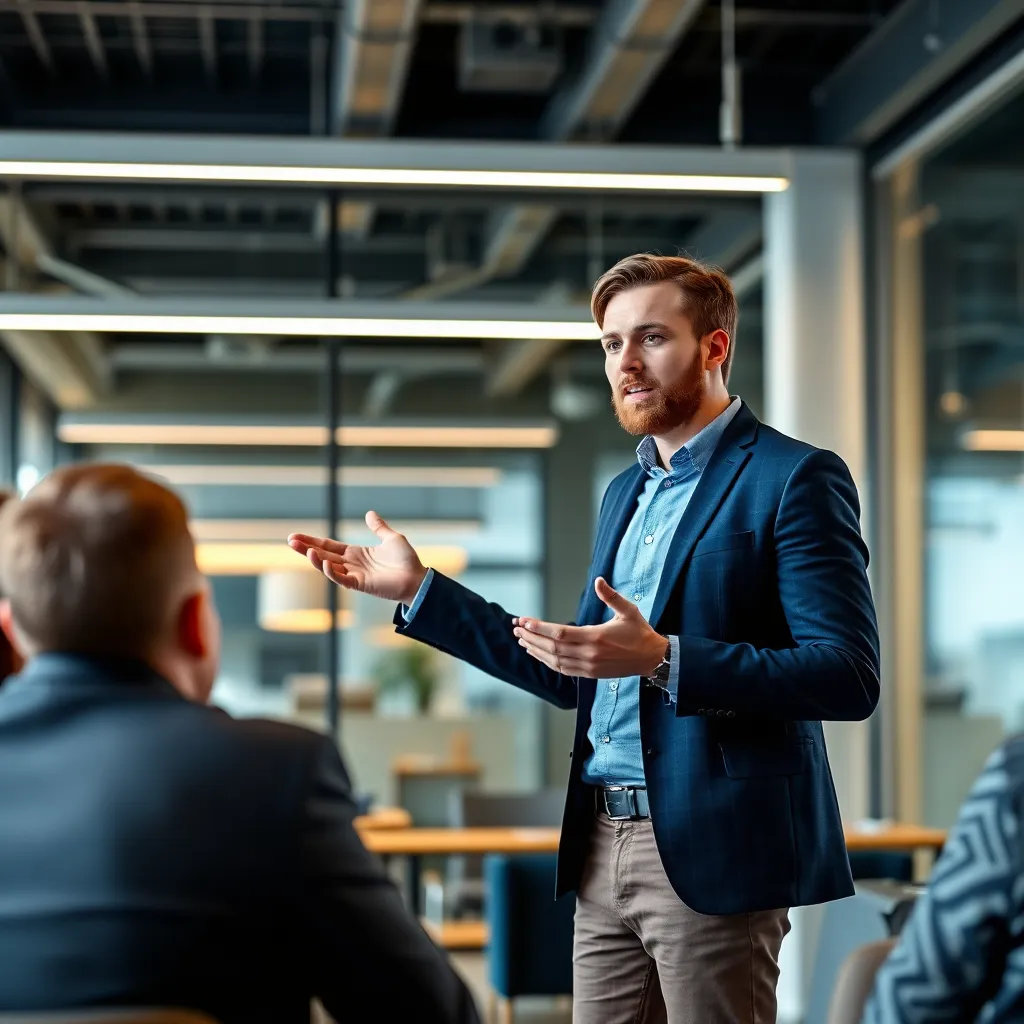 Ondernemer die een overtuigende pitch presenteert aan potentiële investeerders