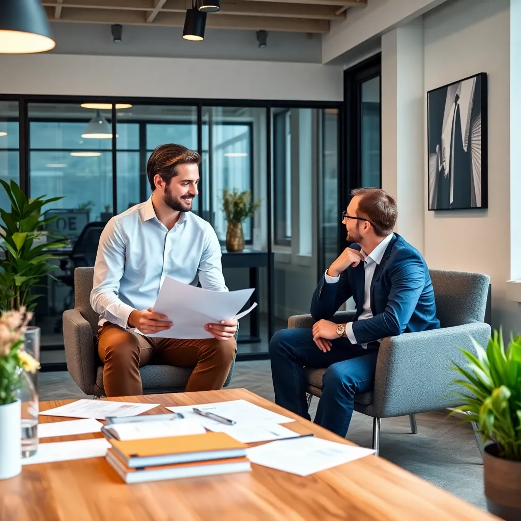 Een ondernemer bespreekt zijn business plan tijdens een consultatie sessie